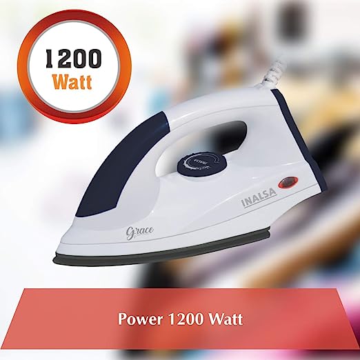 Inalsa Grace 1200-Watt Dry Iron with Non Stick Coated Sole Plate (White/Grey) Inalsa Grace 1200-Watt Dry Iron with Non Stick Coated Sole Plate (White/Grey)